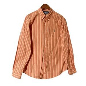 Ralph Lauren Mens  Sz Large Orange Striped Custom Fit Long Sleeve Shirt